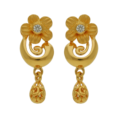 Floral Pattern Gold Stud with Bead Drops